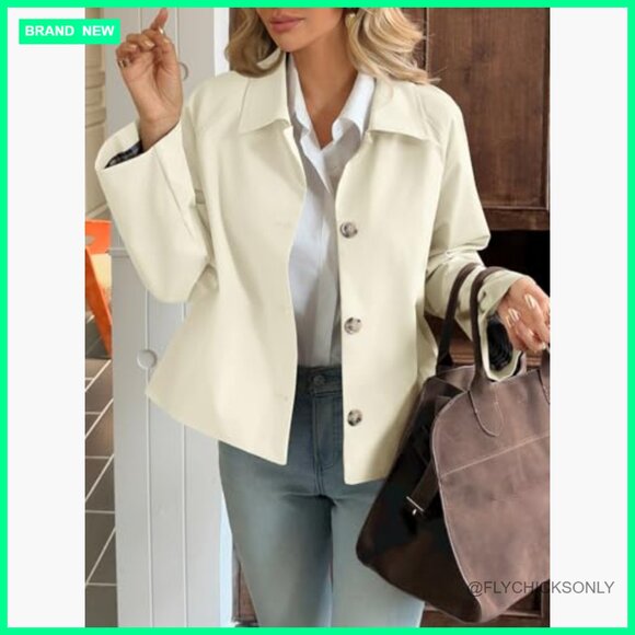 Lightweight Cropped Trench Coat Single Breasted Jacket Windbreaker - Picture 2 of 7